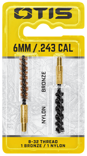 Otis FG325NB Bore Brush Set  6mm/250/243/257 Cal 8-32″ Thread 2″ Long Bronze/Nylon Bristles 2 Per Pkg