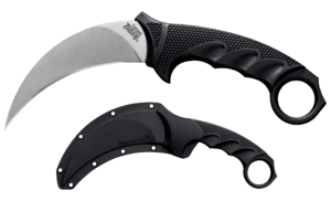 Cold Steel CS49KST Steel Tiger  4.75″ Fixed Plain Stone Washed Japanese AUS-8A SS Blade/Black w/Thumb Shelf & Finger Ring Griv-Ex w/Overmold Kray-Ex Handle