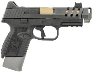 FN 66101347 509 CC Edge Compact Frame 9mm Luger 15+1/12+1 4.20″ Gold Cerakote Target Crown Steel Barrel  Graphite PVD Lightening Cut/Optic Cut/Serrated Slide  Matte Black Polymer Frame w/Picatinny Rail Auto-Indexing Compensator Muzzle  Ambidextrous