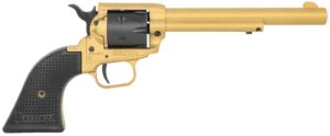 Heritage Mfg RR22S6 Rough Rider 22 LR 6 Shot 6.50″ Gold Cerakote Steel Barrel Gold Cerakote Zinc Alloy Frame Black Satin Cylinder Black Polymer Grip Hammer/Thumb Safety Exposed Hammer Features Black Accents Heritage Mfg RR22S6 Rough Rider 22 LR 6 Shot 6.50″ Gold Cerakote Steel Barrel Gold Cerakote Zinc Alloy Frame Black Satin Cylinder Black Polymer Grip Hammer/Thumb Safety Exposed Hammer Features Black Accents