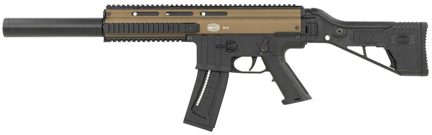 Mauser Rimfire 4150025 M-15 SD 22 LR 22+1 16.50″ Barrel w/Faux Suppressor Steel Receiver w/Bronze Finish Flip Up Front & Rear Sights Side Folding Stock w/Adjustable Cheekrest Manual Thumb Safety Mauser Rimfire 4150025 M-15 SD 22 LR 22+1 16.50″ Barrel w/Faux Suppressor Steel Receiver w/Bronze Finish Flip Up Front & Rear Sights Side Folding Stock w/Adjustable Cheekrest Manual Thumb Safety