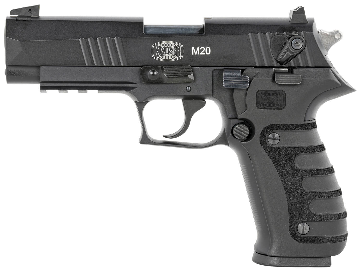 Mauser Rimfire 4010101 M20 22 LR 10+1 4″ Black Steel Barrel Black Serrated Slide Black Aluminum Frame w/Picatinny Rail Black Molded Grip Ambidextrous Mauser Rimfire 4010101 M20 22 LR 10+1 4″ Black Steel Barrel Black Serrated Slide Black Aluminum Frame w/Picatinny Rail Black Molded Grip Ambidextrous