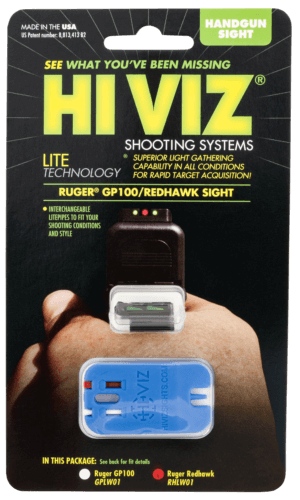 HiViz RHLW01 Ruger Redhawk & Super Redhawk LiteWave Front Sight  Black | Green Interchangeable Fiber Optic