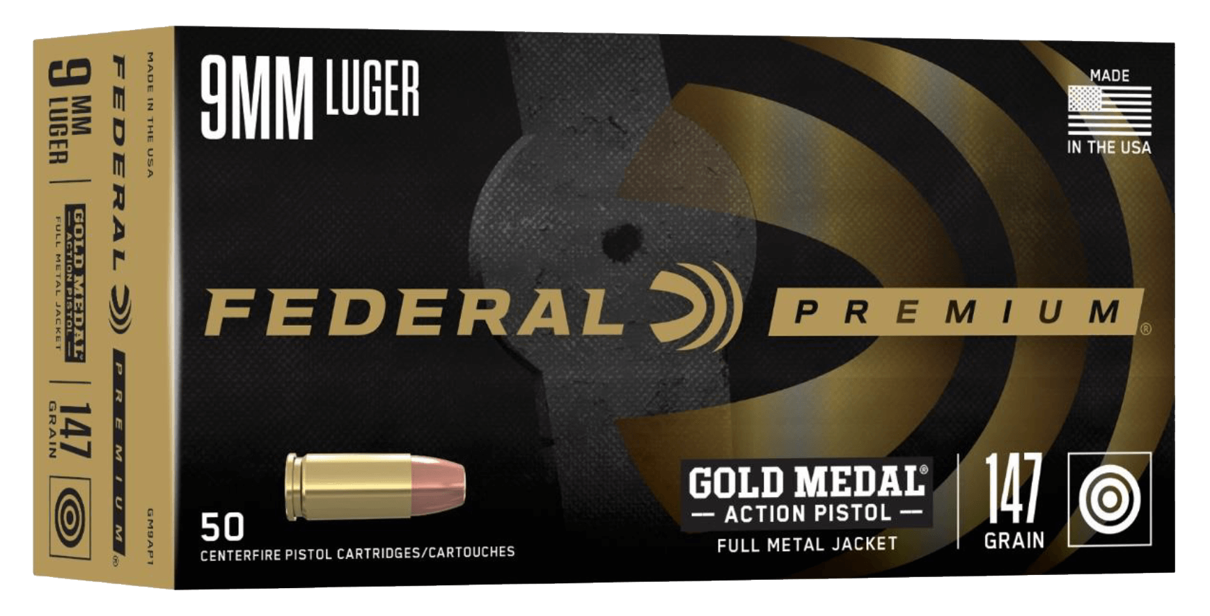 Federal GM9AP1 Gold Medal Centerfire Pistol 9mmLuger 147gr Full Metal Jacket 50rd Box Federal GM9AP1 Gold Medal Centerfire Pistol 9mmLuger 147gr Full Metal Jacket 50rd Box
