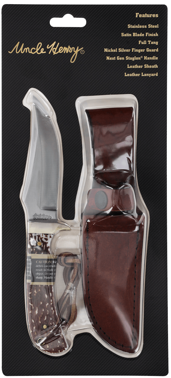 Uncle Henry old 1100035 Next Gen Staglon 4.25″ Skinner Plain Satin Stainless Steel Blade 4.25″ Staglon Handle Features Brass Finger Guard Includes Sheath Uncle Henry old 1100035 Next Gen Staglon 4.25″ Skinner Plain Satin Stainless Steel Blade 4.25″ Staglon Handle Features Brass Finger Guard Includes Sheath