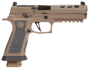 Sig Sauer 320X59DH3 P320 XFive DH3 9mm Luger 21+1 5″ Black Bull Barrel  Coyote Cerakote DH3 Custom Works Optic Ready Slide  Coyote Cerakote DH3 SS Frame w/Picatinny Rail & Beavertail  Coyote TXG Grips