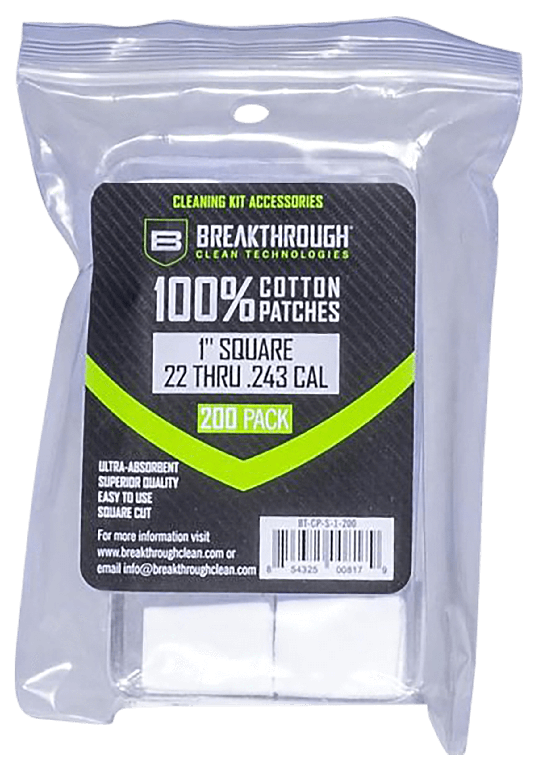 Breakthrough Clean BTCPS1200 Square Patches .22-243 Cal 200 pieces Breakthrough Clean BTCPS1200 Square Patches .22-243 Cal 200 pieces