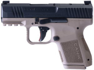 Canik HG7620BDN MC9  9mm Luger 12+1/15+1 3.18″ Black Steel Barrel  Tennifer w/Black Cerakote Optic Ready/Serrated Slide  Flat Dark Earth Polymer Frame w/Picatinny Rail  Textured Flat Dark Earth Polymer Grips