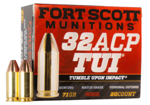 Fort Scott Munitions 32ACP71SCV Tumble Upon Impact (TUI) 32ACP 71gr Solid Copper Spun 20rd Box Fort Scott Munitions 32ACP71SCV Tumble Upon Impact (TUI) 32ACP 71gr Solid Copper Spun 20rd Box