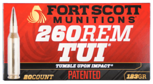 Fort Scott Munitions 260123SCV2 Tumble Upon Impact (TUI) 260Rem 123gr Solid Copper Spun 20rd Box Fort Scott Munitions 260123SCV2 Tumble Upon Impact (TUI) 260Rem 123gr Solid Copper Spun 20rd Box