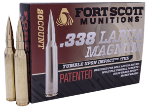 Fort Scott Munitions 338250SBV1 Tumble Upon Impact (TUI) Rifle 338LapuaMag 250gr Solid Copper Spun 20rd Box/5 Case Fort Scott Munitions 338250SBV1 Tumble Upon Impact (TUI) Rifle 338LapuaMag 250gr Solid Copper Spun 20rd Box/5 Case