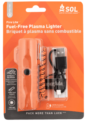 Survive Outdoors Longer  Fire Lite Fuel Free Lighter Orange Includes USB Cable / Lanyard