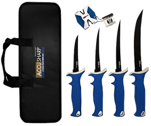 AccuSharp 737C Knife Kit 4.75/5.50/6.50/8″ Fixed Fillet Plain Satin Stainless Steel Blade/ Blue Non-Slip Grip TPR Handle Includes 2-Step Sharpener AccuSharp 737C Knife Kit 4.75/5.50/6.50/8″ Fixed Fillet Plain Satin Stainless Steel Blade/ Blue Non-Slip Grip TPR Handle Includes 2-Step Sharpener