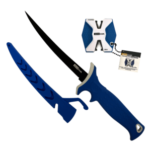 AccuSharp 736C Fillet w/Sharpener 6.50″ Fixed Fillet Plain Satin Titanium Coated Stainless Steel Blade/Royal Blue Ergonomic Anti-Slip Rubber Handle Includes 2-Step Sharpener AccuSharp 736C Fillet w/Sharpener 6.50″ Fixed Fillet Plain Satin Titanium Coated Stainless Steel Blade/Royal Blue Ergonomic Anti-Slip Rubber Handle Includes 2-Step Sharpener