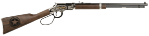 Henry H004TR Golden Boy Texas Rangers Bicentennial Tribute Edition 22 Short  22 Long or 22 LR  16 LR/21 Short Capacity  20″ Blued Octagon Barrel  Engraved Nickel-Plated Rec & American Walnut Stock  Adj. Sights