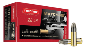 Norma Ammunition 2425076 Dedicated Precision Match 22 LR 40 gr Lead Round Nose 50rd Box
