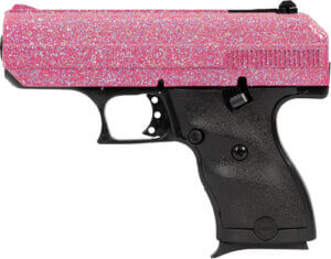 Hi-Point 916PISP C9  9mm Luger 8+1 3.50″ Black Steel Barrel  Hydro-Dipped Pink Sparkle Serrated Slide  Black Polymer Frame  Black Polymer Grips
