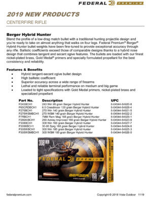 Federal P270WSMBCH1 Premium  270WSM 140gr Berger Hybrid Hunter 20rd Box