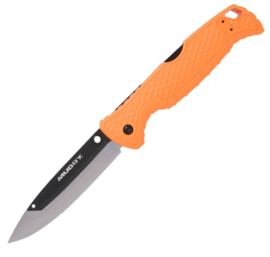 Muddy MUD-FL-35RB5PZ SWAP Replace-A-Blade 3.50″ Folding Drop Point Plain 420J2 SS Blade  Blaze Orange Textured GFN Handle  Includes Lanyard/Pocket Clip  3 Replacement Blades