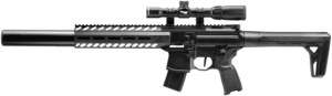 Sig Sauer Airguns AIRMCX177G2BLKSCOPE MCX Air Gen 2 CO2 177 Pellet 30rd 18″ Rifled Barrel w/Flip Up Sights  M-LOK Handguard  Flat Blade Trigger  C02 Storage QD Stock  Reduced Angle Grip Includes 1-4x24mm Scope & Mounting Rings