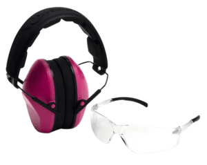 Pyramex VGCOMBO210 Low-Profile Combo Kit Scratch Resistant Clear Lens & Frame with Rubber Temple Tips Pink Low-Profile Earmuffs Pyramex VGCOMBO210 Low-Profile Combo Kit Scratch Resistant Clear Lens & Frame with Rubber Temple Tips Pink Low-Profile Earmuffs