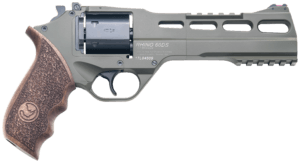 Chiappa Firearms CF340.282 Rhino 60SAR *CA Compliant Large Frame 357 Mag 6 Shot  6″ Green Cerakote Steel Vent Rib Barrel  Blued Cylinder  Green Cerakote Aluminum Frame w/Picatinny Rail  Walnut Grip  Concealed Hammer