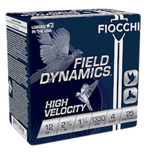 Fiocchi 12HV4 Field Dynamics High Velocity 12Gauge 2.75″ 1 1/4oz 4Shot 25rd Box