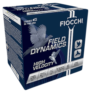 Fiocchi 28HV6 Field Dynamics High Velocity 28Gauge 2.75″ 3/4oz 6Shot 25rd Box