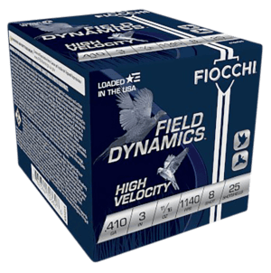 Fiocchi 410HV8 Field Dynamics High Velocity 410 Gauge 3″ 11/16 oz 1140 fps 8 Shot 25rd Box