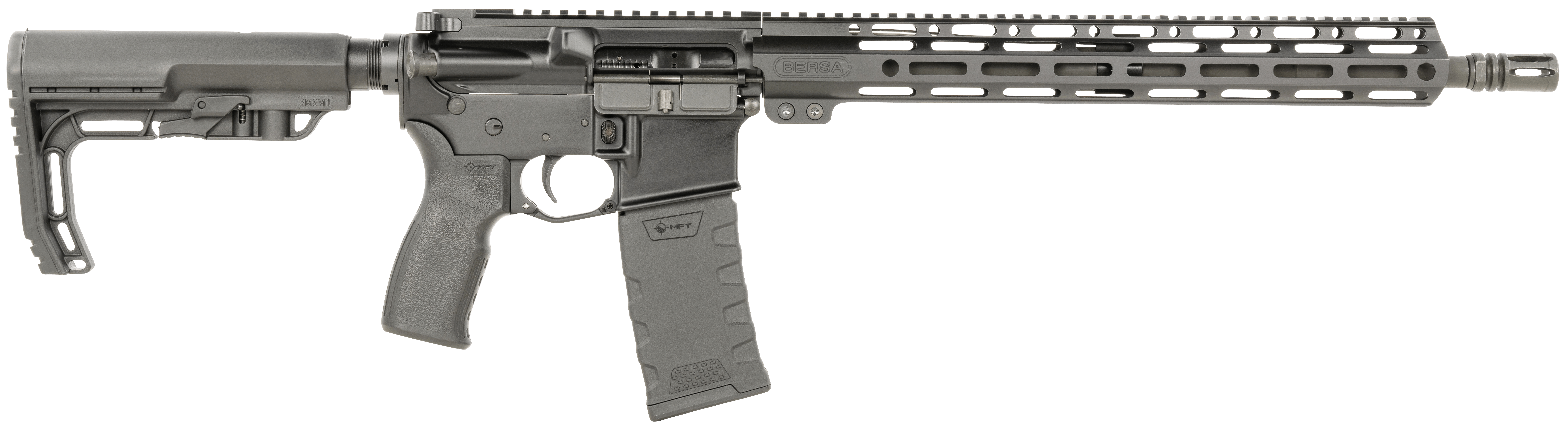 Bersa BAR15RMFT BAR15 5.56x45mm NATO 30+1 16″ Barrel A2 Flash Hider Hard Coat Anodized Receiver MFT 6 Position Minimalist Stock 15″ M-LOK Handguard Manual Safety Optics Ready Bersa BAR15RMFT BAR15 5.56x45mm NATO 30+1 16″ Barrel A2 Flash Hider Hard Coat Anodized Receiver MFT 6 Position Minimalist Stock 15″ M-LOK Handguard Manual Safety Optics Ready