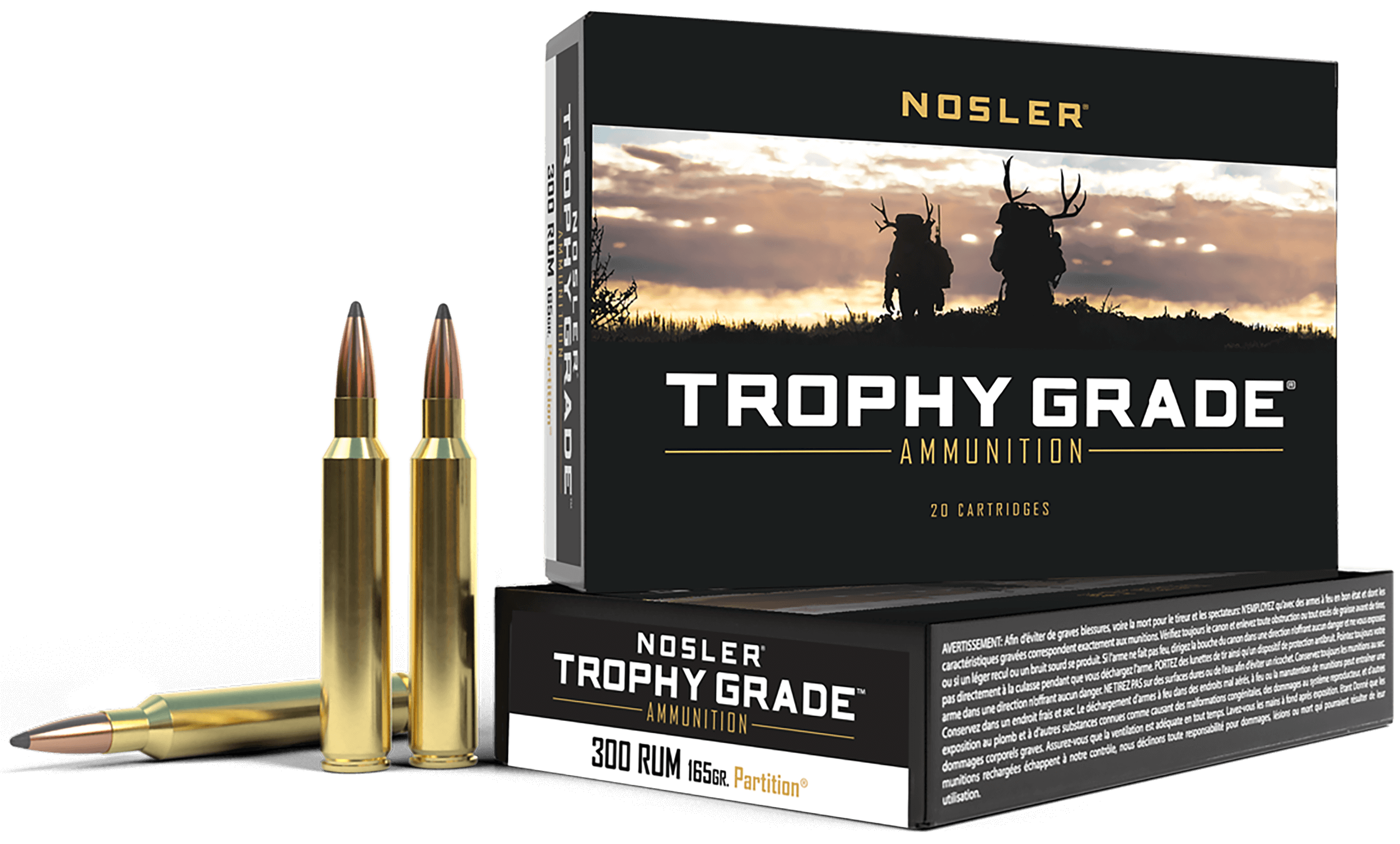 Nosler 60064 Trophy Grade 300 RUM 165 gr Nosler Spitzer Partition 20rd Box Nosler 60064 Trophy Grade 300 RUM 165 gr Nosler Spitzer Partition 20rd Box