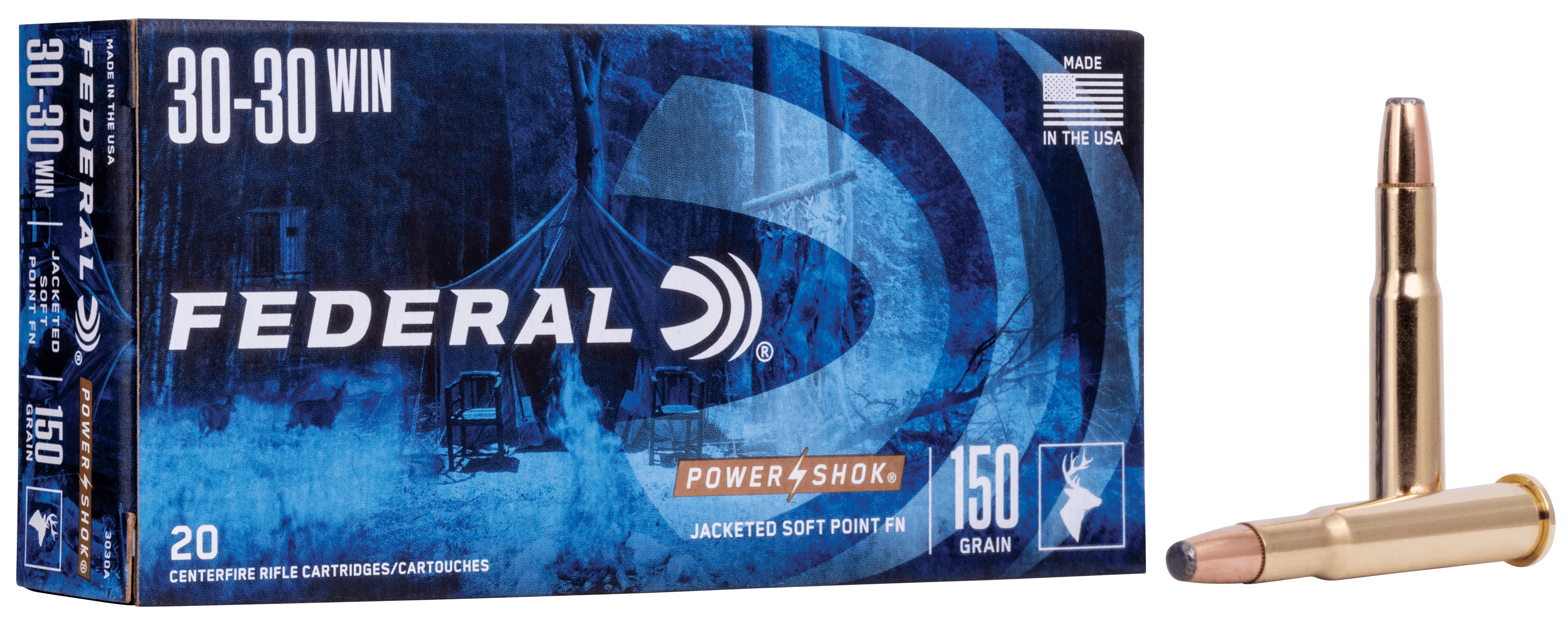 Federal 3030A Power-Shok 30-30Win 150gr Jacketed Soft Point 20rd Box Federal 3030A Power-Shok 30-30Win 150gr Jacketed Soft Point 20rd Box