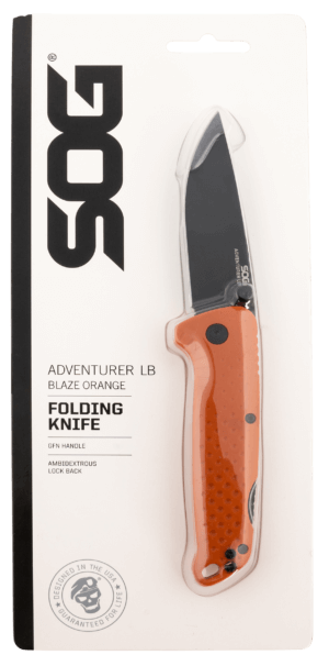 S.O.G SOG13110243 Adventure LB 3.50″ Folding Plain Orange Black TiNi 5Cr15MoV Blade Blaze Orange Textured GRN Handle S.O.G SOG13110243 Adventure LB 3.50″ Folding Plain Orange Black TiNi 5Cr15MoV Blade Blaze Orange Textured GRN Handle