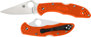 Spyderco C11FPOR Delica 4 Lightweight 2.88″ Folding Plain Satin VG-10 SS Blade/Orange Bi-Directional Texturing FRN Handle Includes Pocket Clip