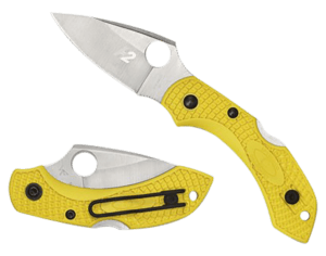 Spyderco C28PYL2 Dragonfly 2 Salt 2.25″ Folding Plain Stonewashed H1 Steel Blade/ Yellow Textured FRN Handle Includes Pocket Clip
