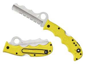 Spyderco C79PSYL Assist Salt Lightweight 3.68″ Folding Part Serrated H2 Steel Blade/Yellow Bi-Directional Texturing FRN Handle Includes Glass Breaker/Pocket Clip