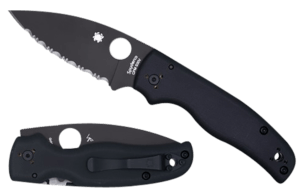 Spyderco C229GSBK Shaman  3.58″ Folding Serrated Black DLC CPM S30V SS Blade/Black Textured G10 Handle Includes Pocket Clip