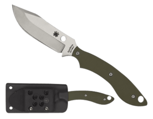 Spyderco FB49GPOD Stok  2.95″ Fixed Bowie Plain Stonewashed 8Cr13MoV SS Blade/Olive Drab Textured G10 Handle Includes Sheath w/G-Clip