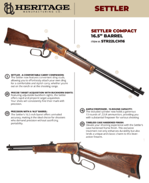 Heritage Mfg STR22LCH16 Settler Compact 22 LR 13+1 16.50″ Black Oxide Barrel Color Case Hardened Rec Light Stained Walnut Furniture Buckhorn Sights Heritage Mfg STR22LCH16 Settler Compact 22 LR 13+1 16.50″ Black Oxide Barrel Color Case Hardened Rec Light Stained Walnut Furniture Buckhorn Sights