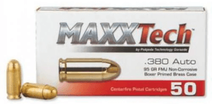 MaxxTech PTGB380B Brass Pistol  380 ACP 95 gr Full Metal Jacket 50rd Box