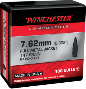 Winchester Ammo WB762M147X Centerfire Rifle  7.62mm .308 147 gr Full Metal Jacket Boat Tail 100rd Box