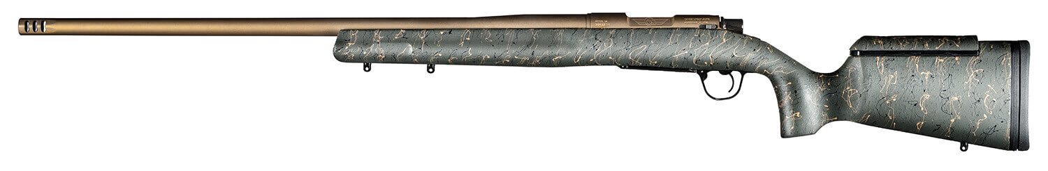 Christensen Arms 8010201200 Mesa Long Range Full Size 6.5 PRC 4+1 26" Burnt Bronze Cerakote Button Rifled Free Floating Steel Barrel Burnt Bronze Cerakote Aluminum Receiver Green w/Black/Tan Webbing Fixed Long Range Stock