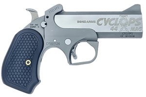 Bond Arms BACY Cyclops Big Bore 44 Mag 1rd  4.25″ Matte Stainless Steel w/Engraved Barrel  Matte Stainless Steel Frame  Black Extended B6 Resin Grip