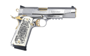 Girsan 391057 Regard Liberador II 45 ACP 8+1 5ā³ Gold Plated PVD Barrel Polished Stainless Steel Serrated Slide Stainless w/Gold Controls Steel Frame w/Picatinny Rail & Beavertail Pearl Like w/Mexican Coat Of Arms Grip Ambidextrous Girsan 391057 Regard Liberador II 45 ACP 8+1 5ā³ Gold Plated PVD Barrel Polished Stainless Steel Serrated Slide Stainless w/Gold Controls Steel Frame w/Picatinny Rail & Beavertail Pearl Like w/Mexican Coat Of Arms Grip Ambidextrous