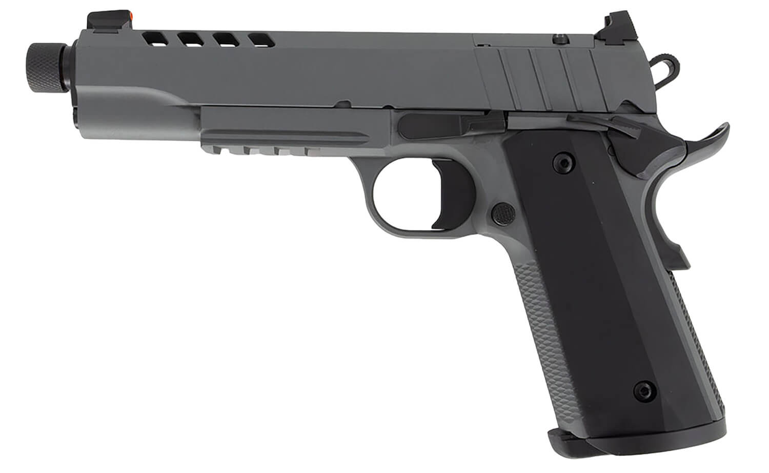 Tisas 10100558 1911 Night Stalker SF 10mm Auto 8+1, 5″ Black Steel Threaded Barrel, Platinum Gray Cerakote Serrated w/Slide Cuts Steel Slide & Steel Frame w/Beavertail & Picatinny Rail, Ambidextrous Tisas 10100558 1911 Night Stalker SF 10mm Auto 8+1, 5″ Black Steel Threaded Barrel, Platinum Gray Cerakote Serrated w/Slide Cuts Steel Slide & Steel Frame w/Beavertail & Picatinny Rail, Ambidextrous