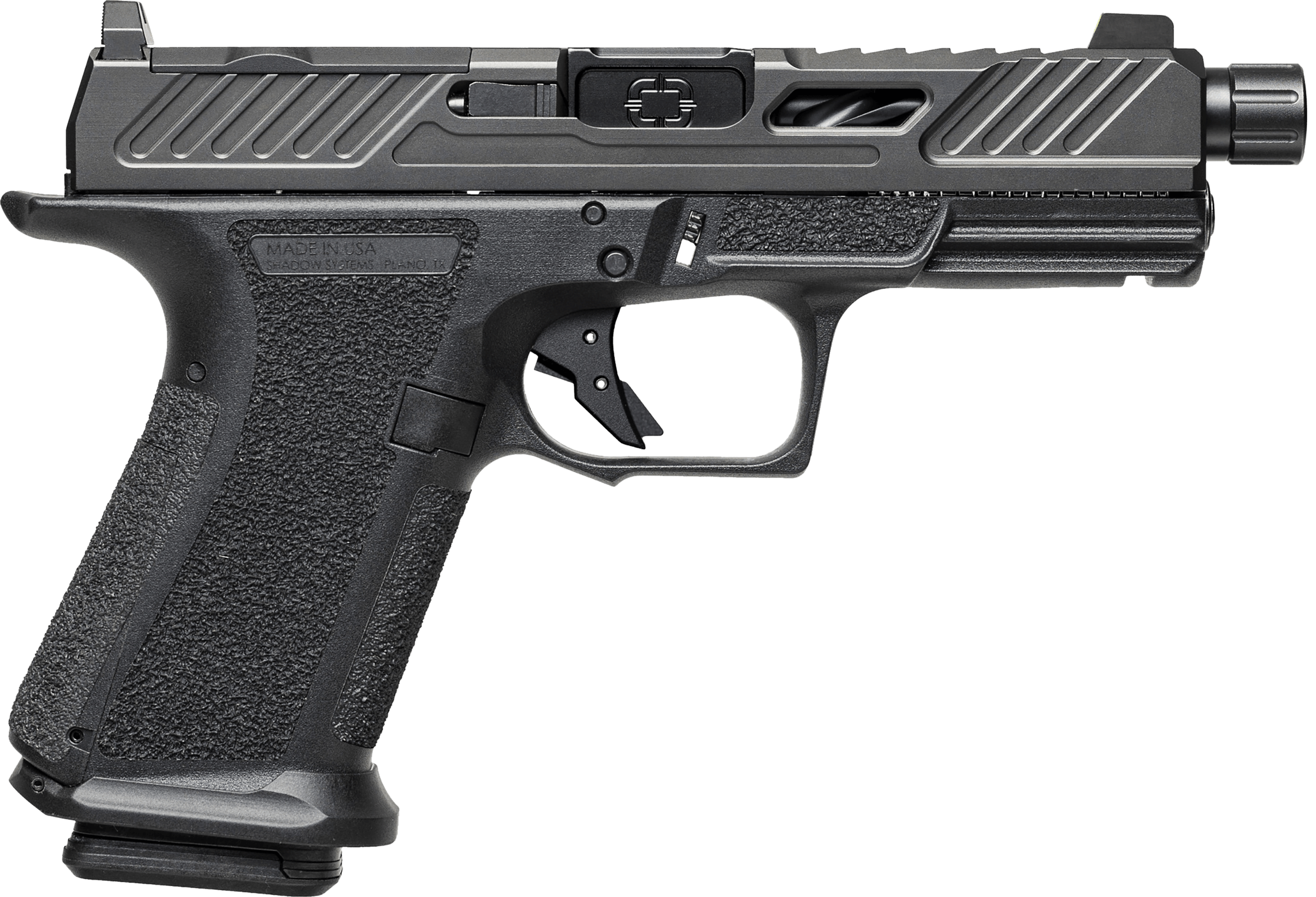 Shadow Systems SS1010 MR920 Elite Compact 9mm Luger 15+1 4 Black Nitride Match Grade/Spiral Fluted/Threaded Barrel Black Nitride Optic Cut/Serrated/Window Cut Stainless Steel Slide Black Polymer Frame w/Beavertail & Picatinny Rail"