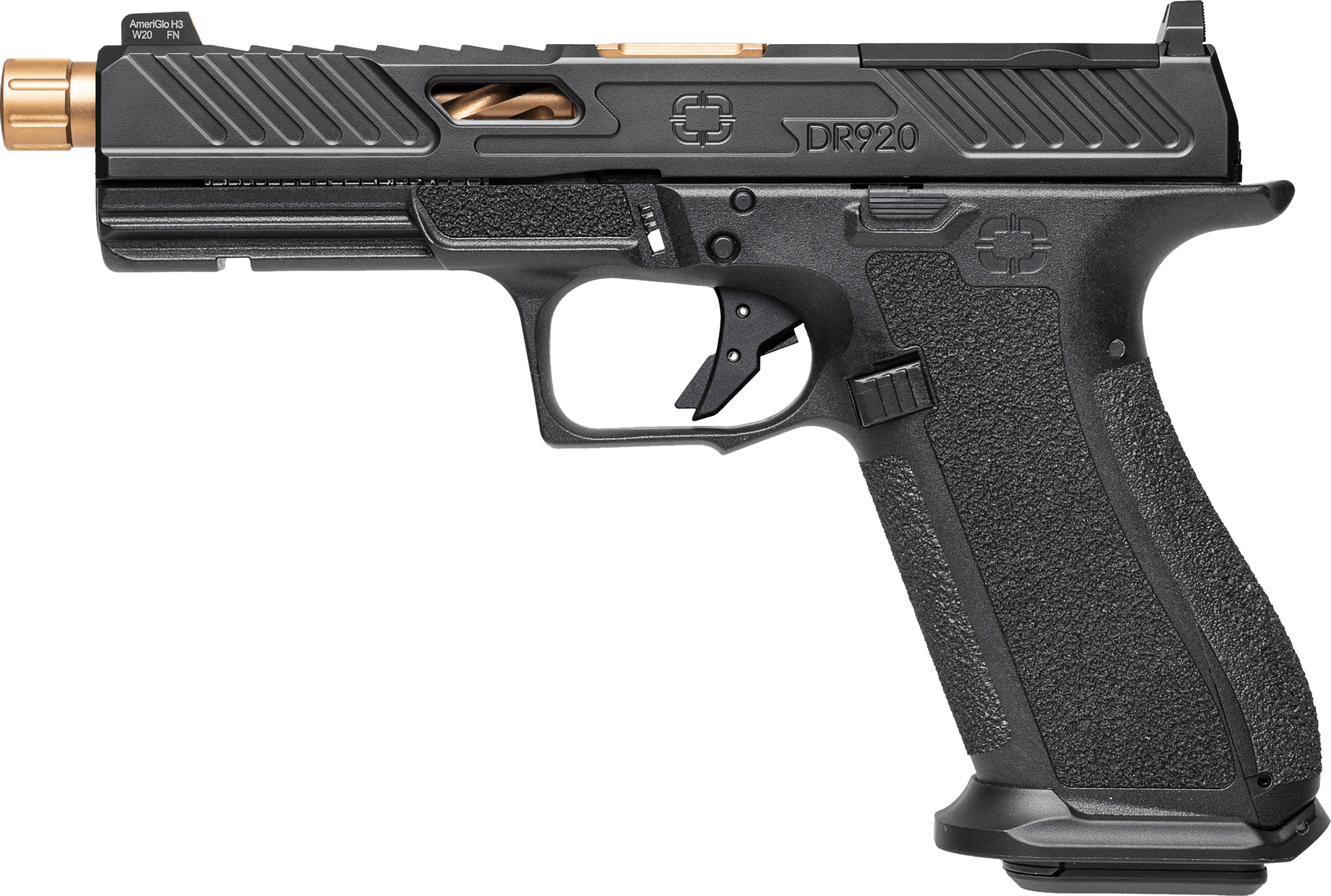Shadow Systems SS2009 DR920 Elite Full Size 9mm Luger 17+1 5 Bronze TICN Match Grade/Spiral Fluted/Threaded Barrel & Black Nitride Optic Cut/Serrated/Window Cut Stainless Steel Slide Black Polymer Frame w/Beavertail & Picatinny Rail"