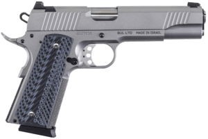 Magnum Research DE1911G9SS 1911G  9mm Luger 8+1  5″ Stainless Steel Bull Barrel  Stainless Serrated Steel Slide  Stainless Steel Frame w/Checkered Front Strap & Beavertail  Black/Gray G10 Grip  Beavertail Grip/Manual Thumb Safety