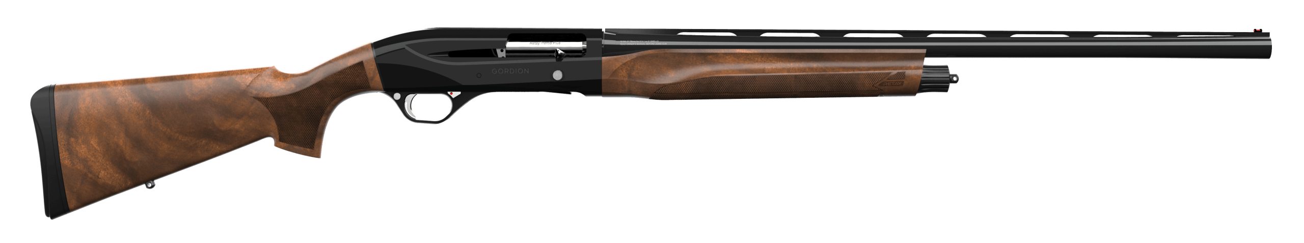 Retay USA GORPLBLK26 Gordion Upland Inertia Plus 12 Gauge 4+1 (2.75") 3" 26" Deep Bore Drilled Barrel Polished Black Anodized Finish Oiled Walnut Stock w/Integrated Sling Swivel Mount TruGlo Red Fiber Optic Front Sight