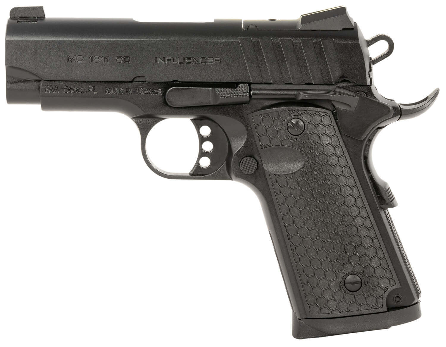 EAA GIRSAN 391041 MC1911 SC Influencer Sub-Compact 45 ACP 6+1 3.40" Blued Steel Barrel Black Cerakote Optic Ready/Serrated Steel Slide & Frame w/Picatinny Rail & Beavertail Gray Polymer Grip - Image 2